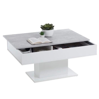 Tweekleurige salontafel met uitschuifbaar blad - LA betongrijs en glanzend wit decor - L100 x H46,1 x D65 cm