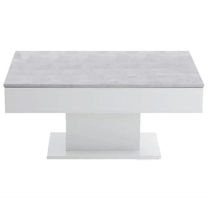 Tweekleurige salontafel met uitschuifbaar blad - LA betongrijs en glanzend wit decor - L100 x H46,1 x D65 cm