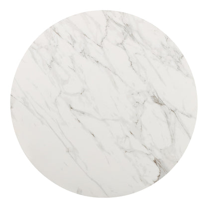 Winston stenen blad metalen onderstel ronde eettafel in haver melk en champagne.