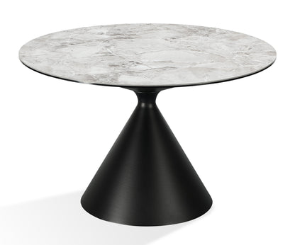 Winston stenen blad metalen onderstel ronde eettafel in Grigio