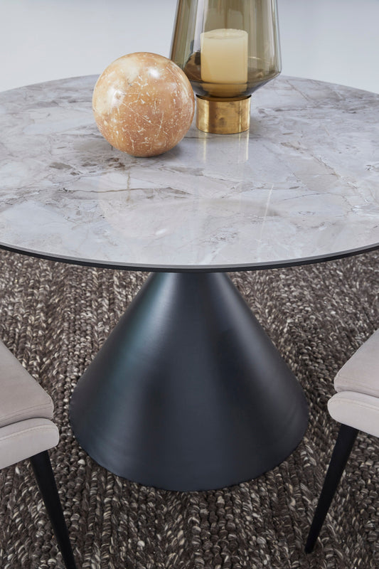 Winston stenen blad metalen onderstel ronde eettafel in Grigio