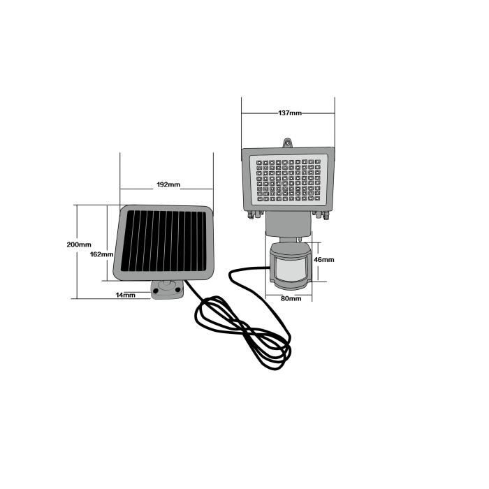 GALIX Zeer verlichte zonne-spot met aanwezigheidsmelder - 80 LED's - Zwart