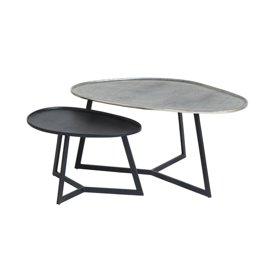 Novato salontafel, set van 2, Zilver antiek / Zwart