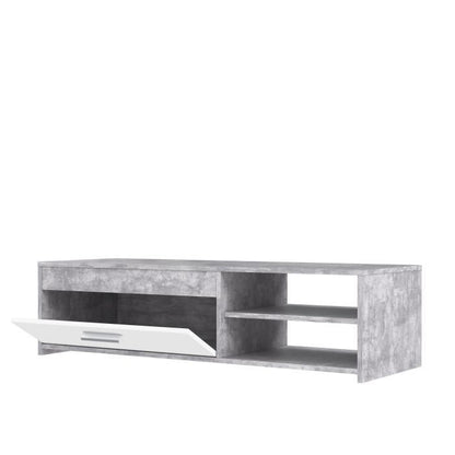 PILVI Eigentijds tv-meubel - Wit en lichtgrijs beton - B 120 x D 42,1 x H 31,8 cm