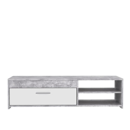 PILVI Eigentijds tv-meubel - Wit en lichtgrijs beton - B 120 x D 42,1 x H 31,8 cm