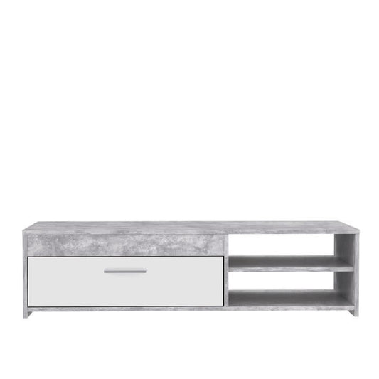 PILVI Eigentijds tv-meubel - Wit en lichtgrijs beton - B 120 x D 42,1 x H 31,8 cm