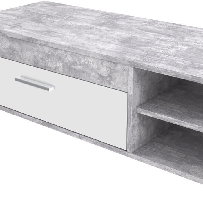 PILVI Eigentijds tv-meubel - Wit en lichtgrijs beton - B 120 x D 42,1 x H 31,8 cm