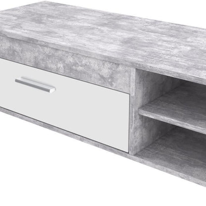 PILVI Eigentijds tv-meubel - Wit en lichtgrijs beton - B 120 x D 42,1 x H 31,8 cm