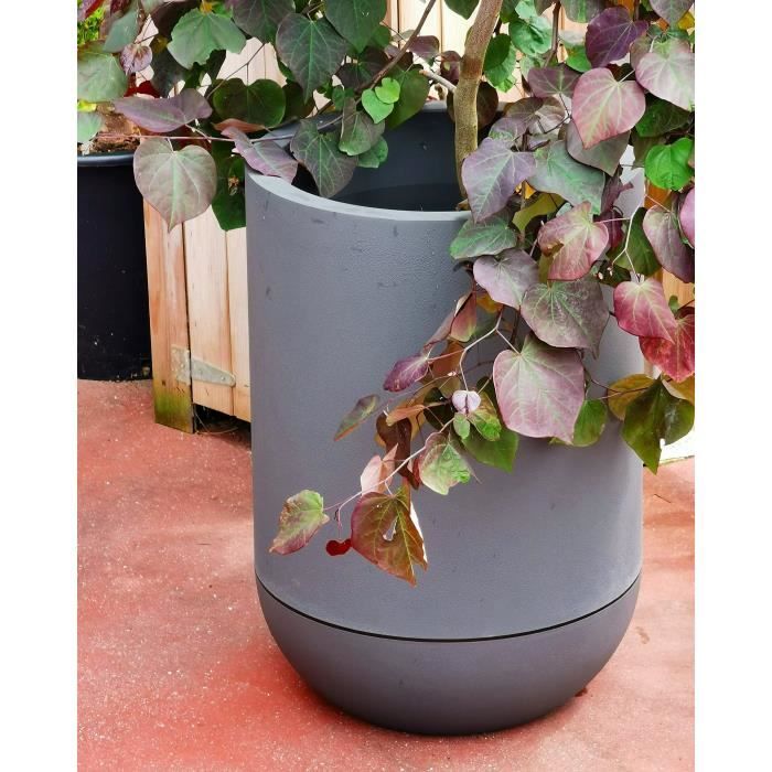 RIVIERA GRANIT TULIPE ronde bloembak - Kunststof - Diameter 50 cm - Grijs