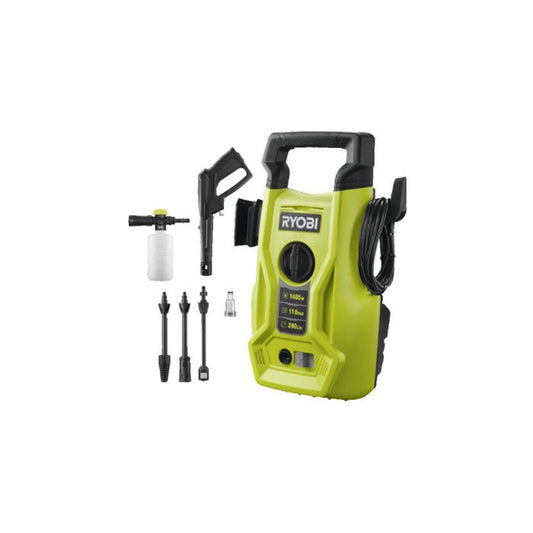 Hogedrukreiniger - RYOBI - 1400 W - 110 bar - 390 L - 5 m PVC-slang - Vario-lans - Turbolans - 0,35 L reinigingsmiddelmondstuk