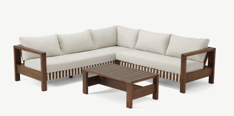 Zambra Lounge Hoekset - 3 stuks - Gevlochten Buitenkant Plat Off White