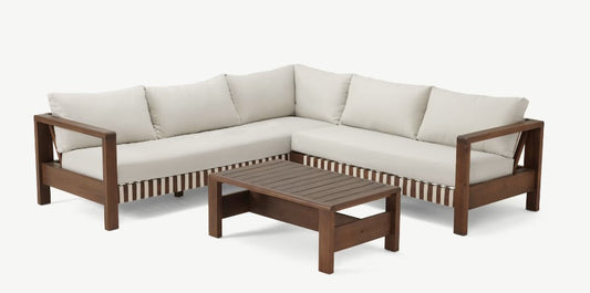 Zambra Lounge Hoekset - 3 stuks - Gevlochten Buitenkant Plat Off White